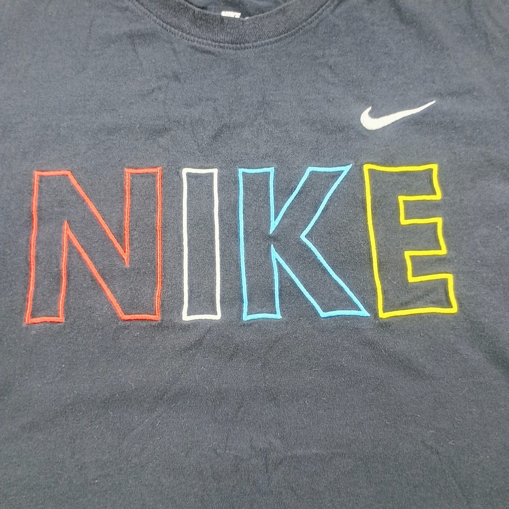 Nike Mens Graphic Tee Black M Multi-Color Embroidered Logo Shirt